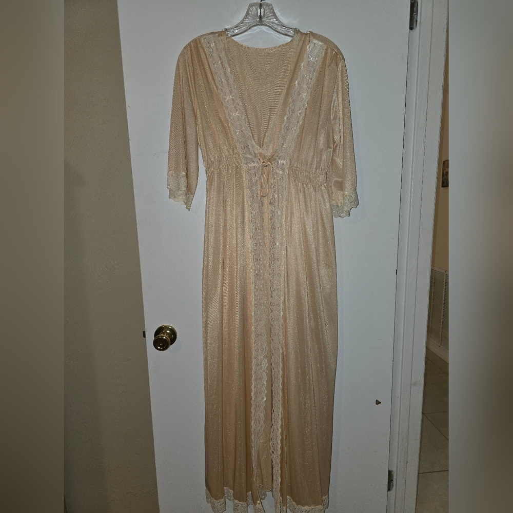 Vintage 50's Womens Negligee 2 Piece Sz M Peach In Color